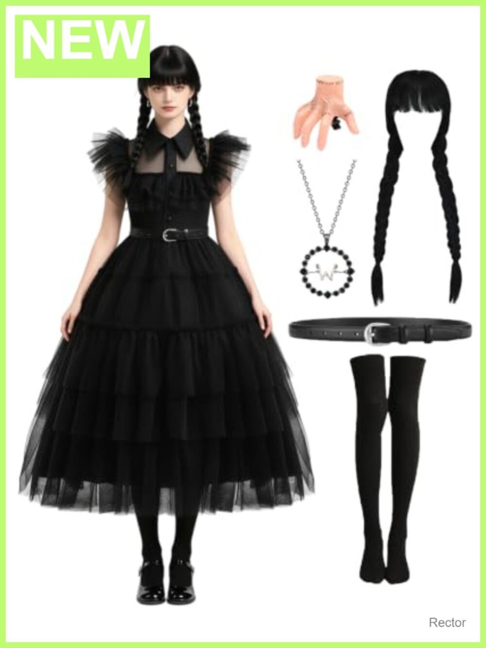 Adult Halloween Costume Set Dress Wig Necklace Socks Hairpin